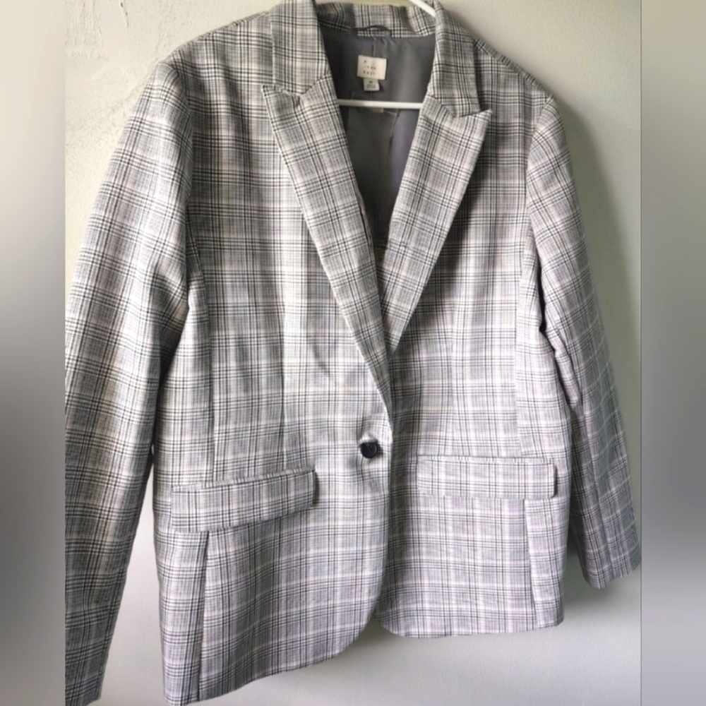 Gray Plaid Relaxed Fit Blazer Jacket
